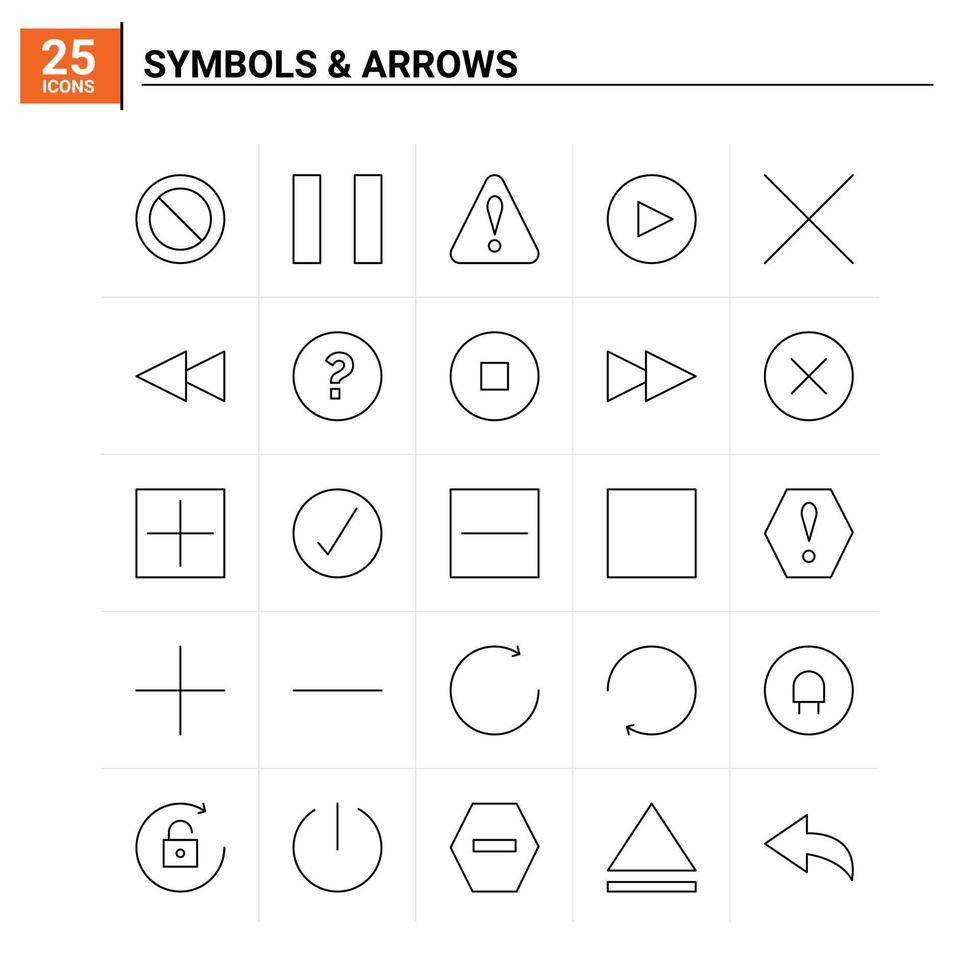 25 Symbols Arrows icon set vector background
