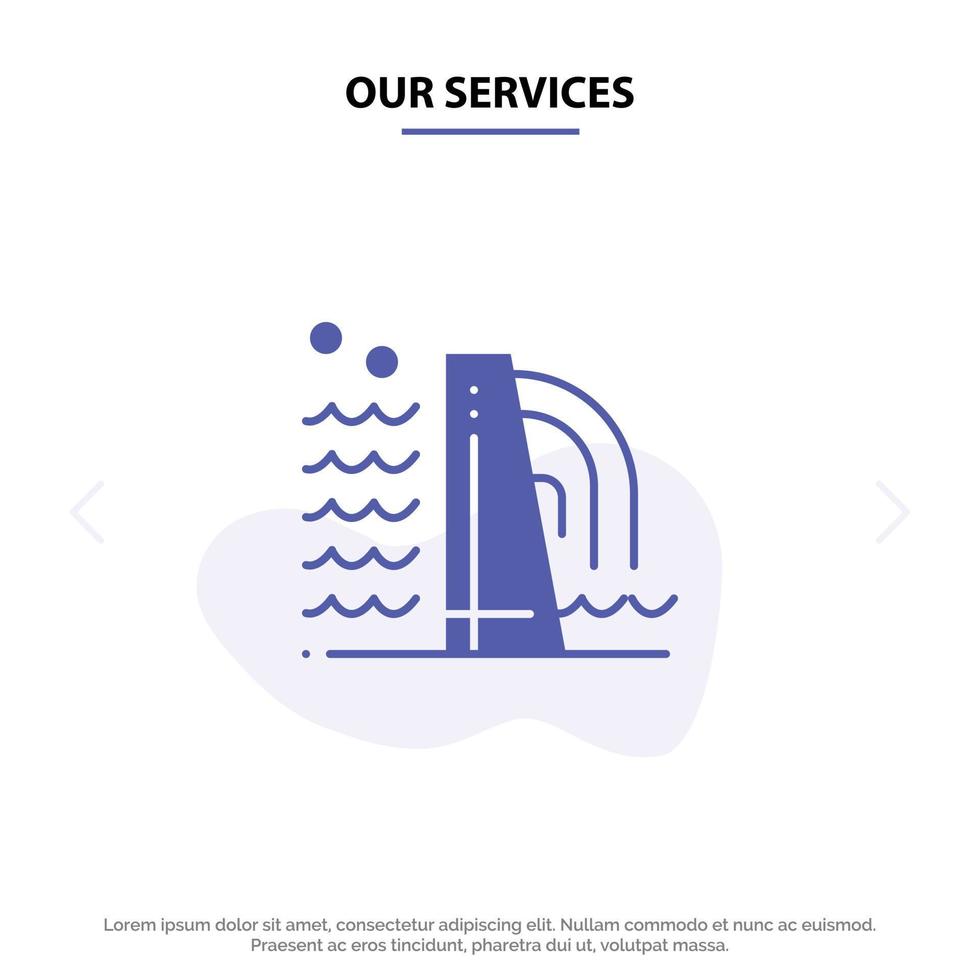 Our Services Building Construction Factory Industry Solid Glyph Icon Web card Template vector
