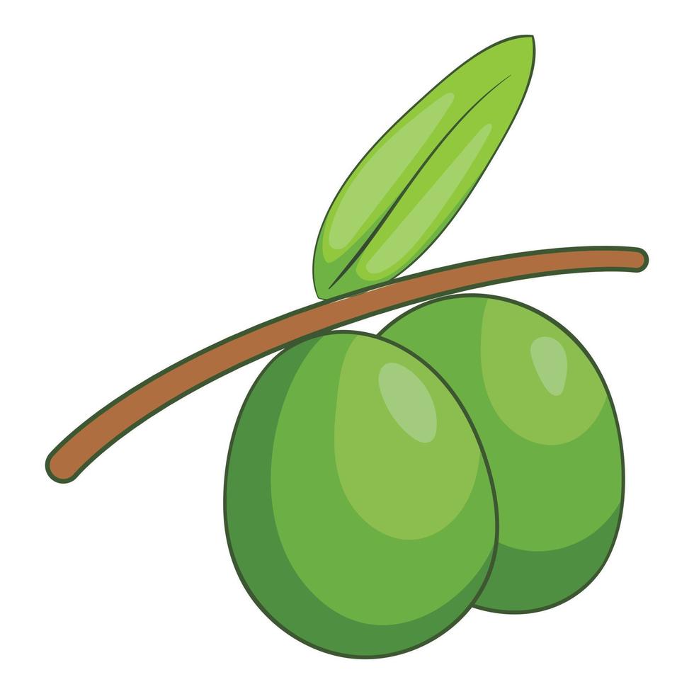 Olive branch with green olives icon, cartoon style vector