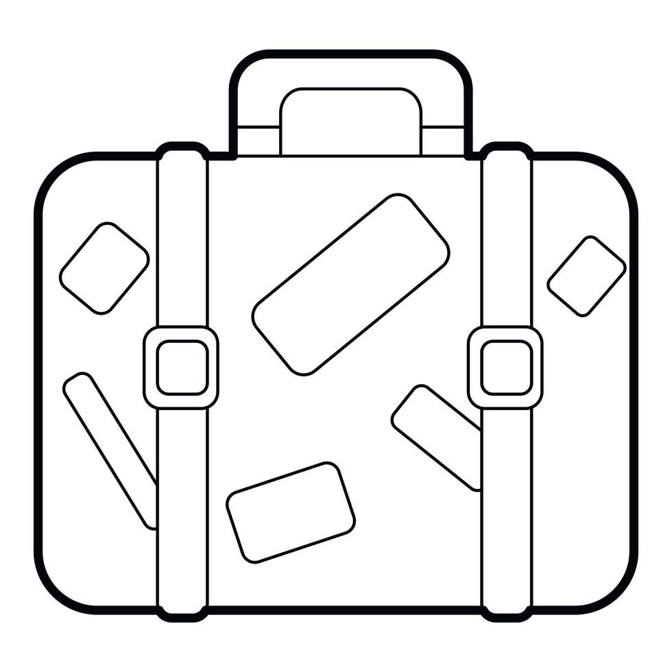 Travel suitcase with stickers icon, outline style vector