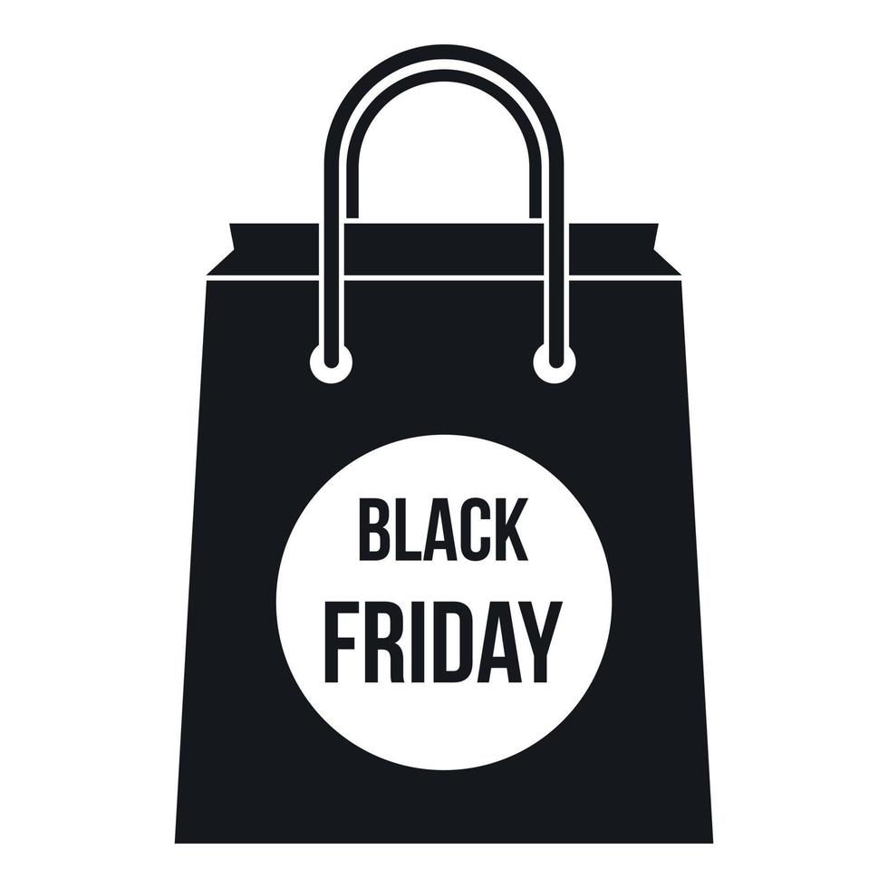 Black Friday shopping bag icon, simple style vector