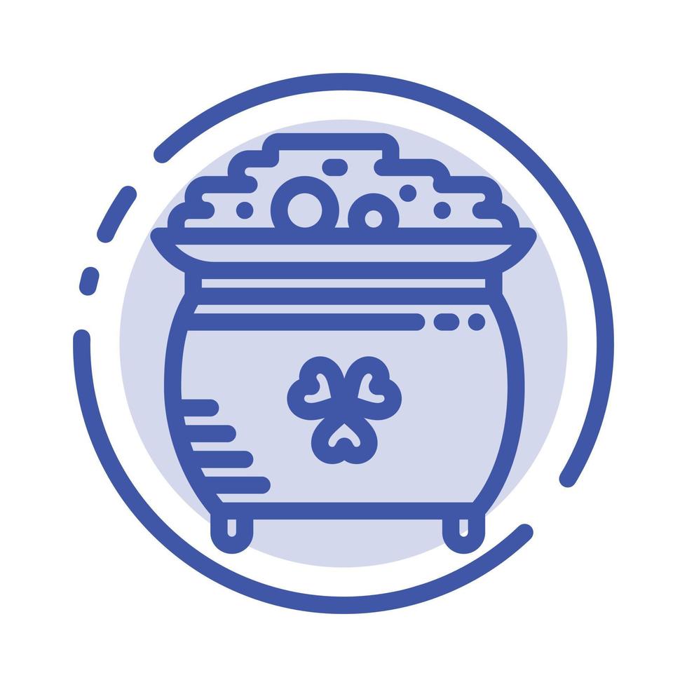 Clover Coin Gold Pot St Patrick Blue Dotted Line Line Icon vector
