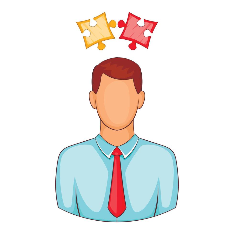 Man with puzzles over his head icon, cartoon style vector