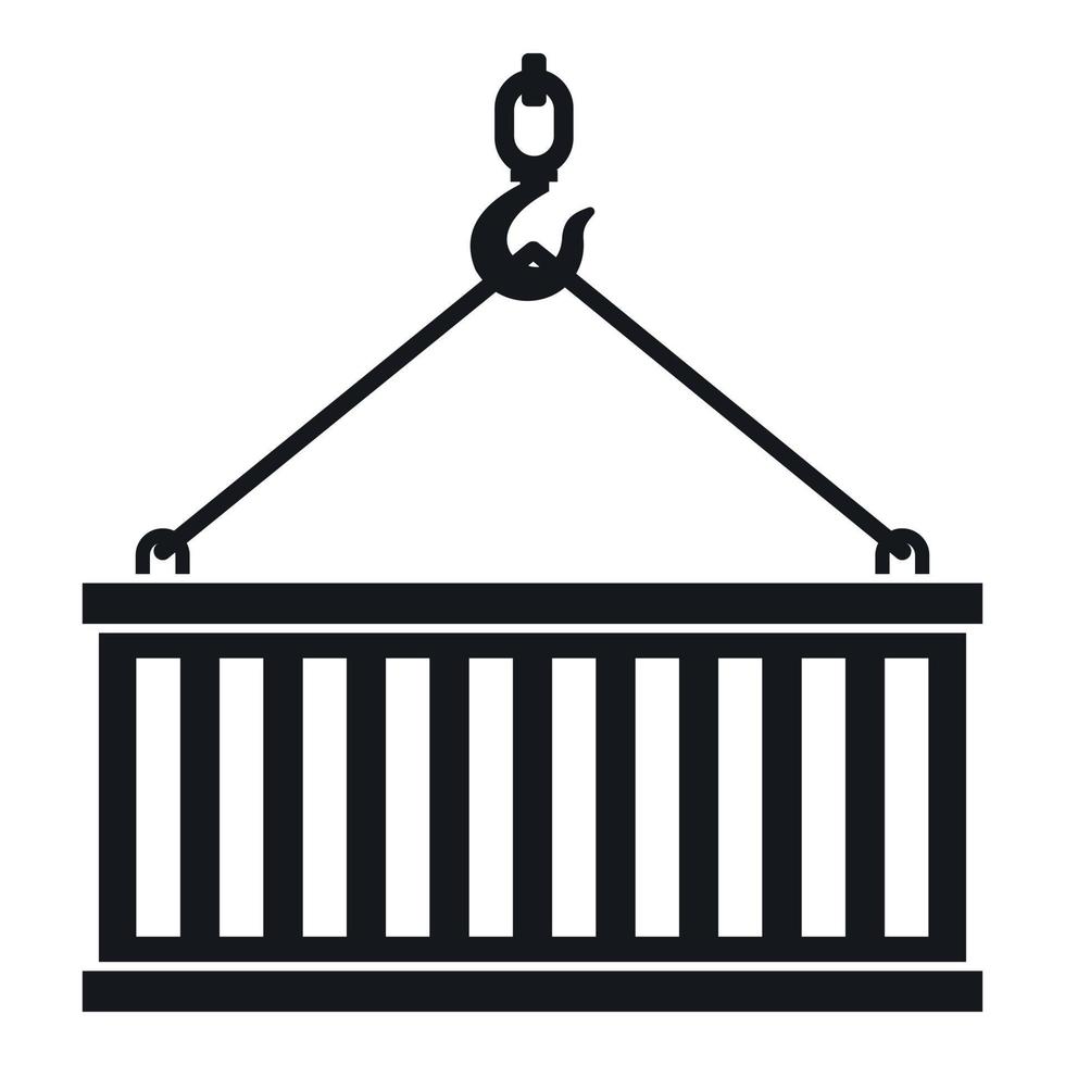 El gancho de la grúa levanta el icono del contenedor, estilo simple vector