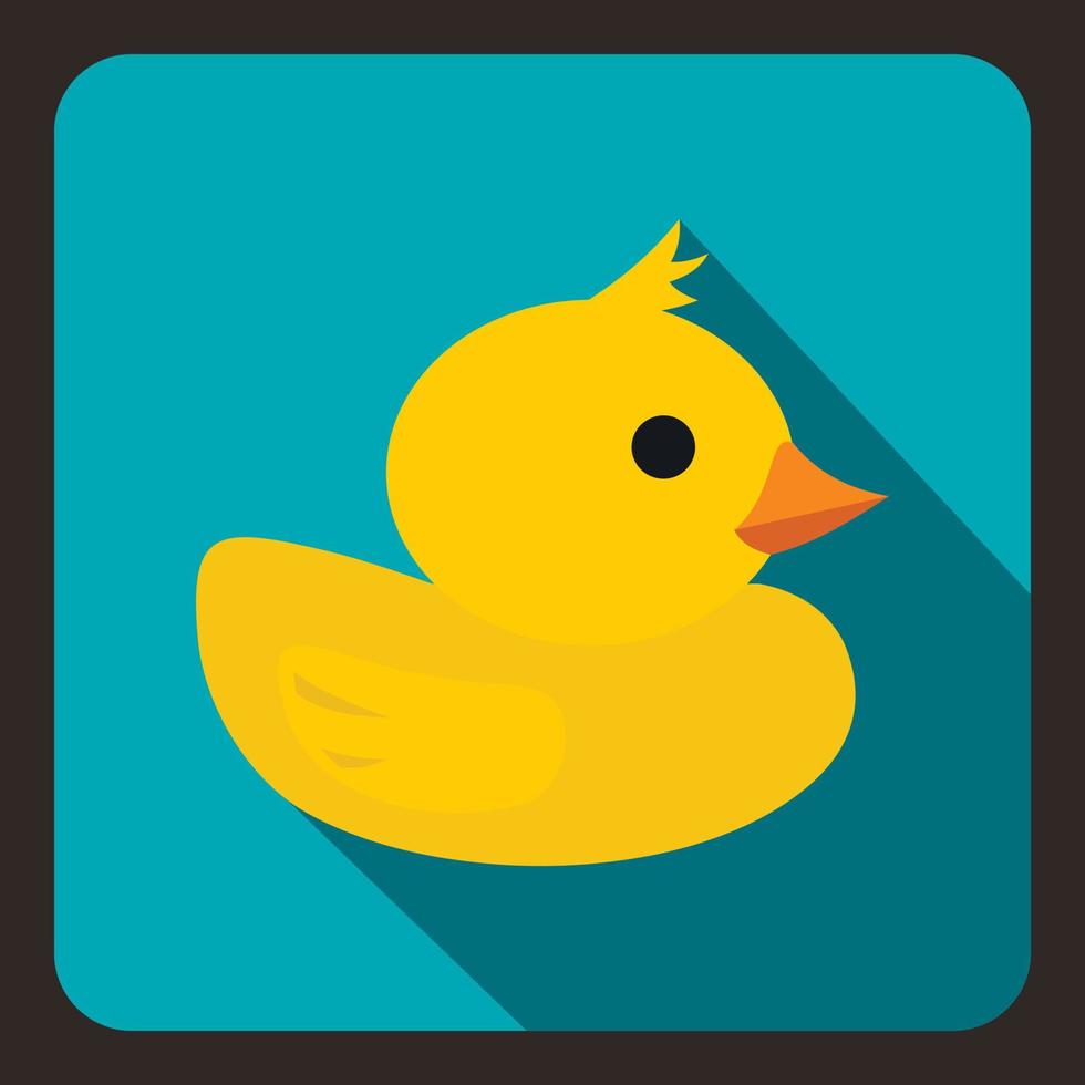 Yellow duck toy icon, flat style vector