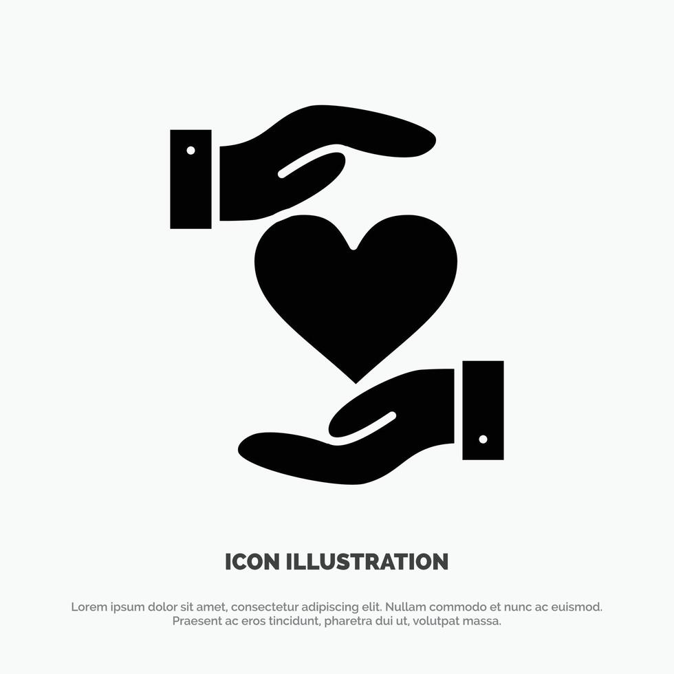 Heart Give Hand Favorite Love Solid Black Glyph Icon vector