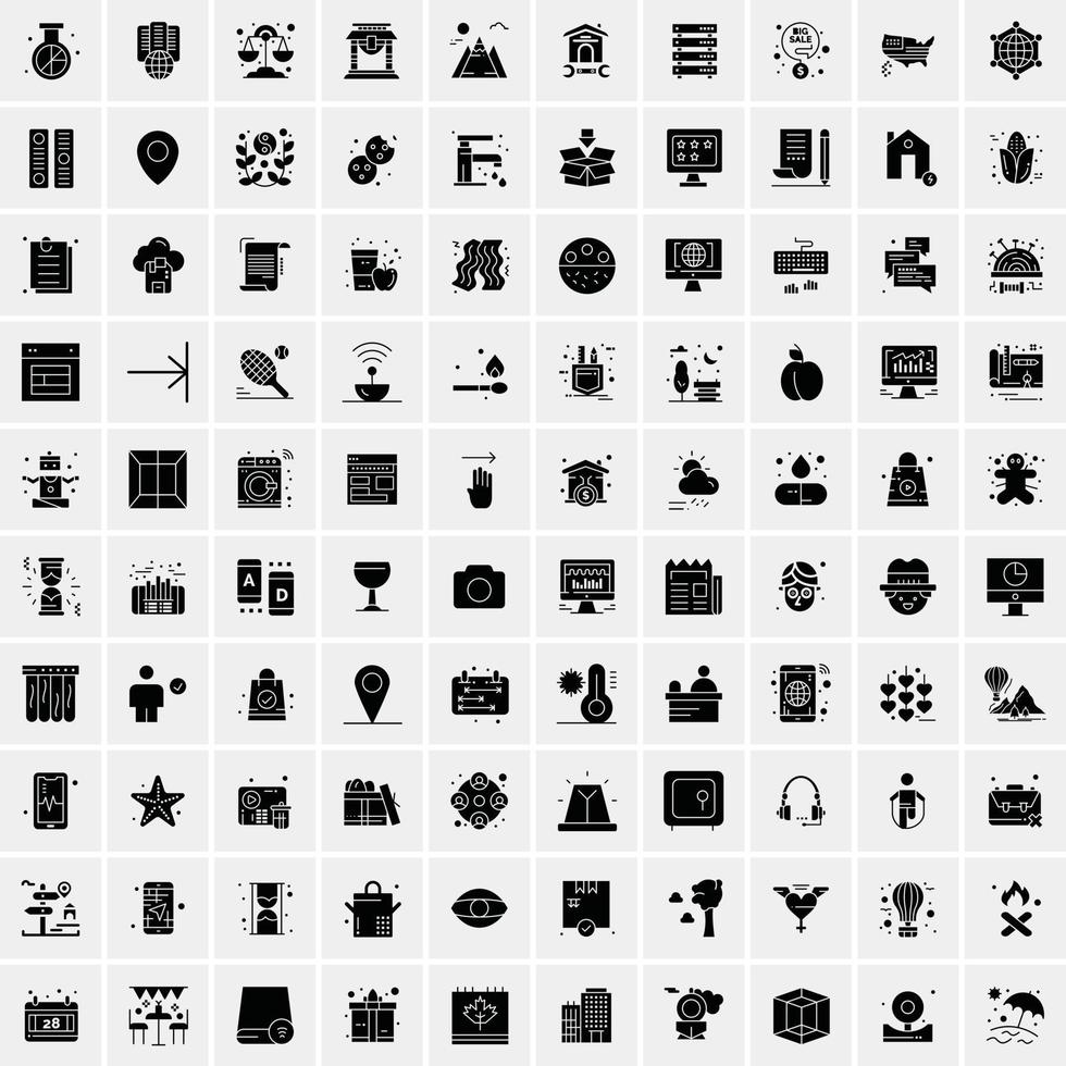 Set of 100 Business Solid Glyph icons vector