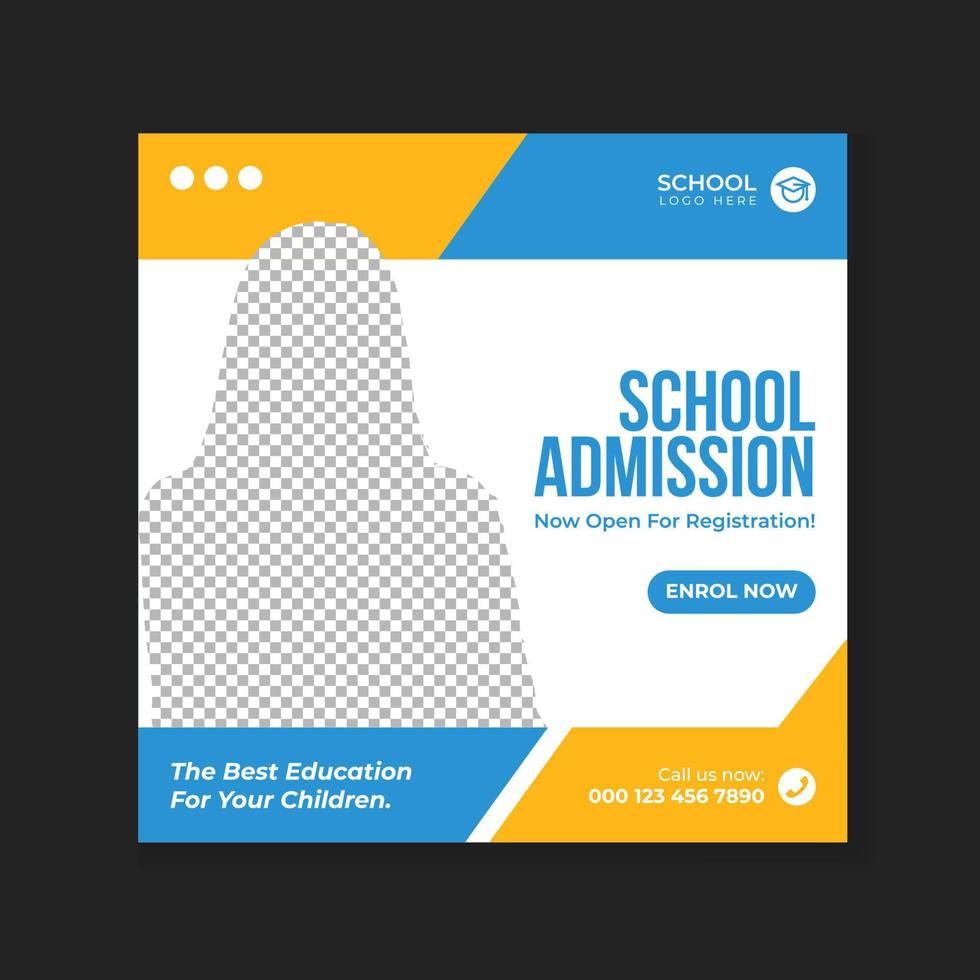 School education admission banner template or admission social media post design vector