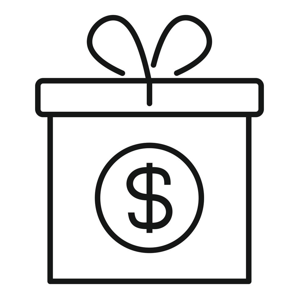 Money gift box icon, outline style vector