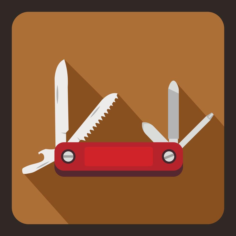 icono de cuchillo multifunción rojo, tipo plano vector