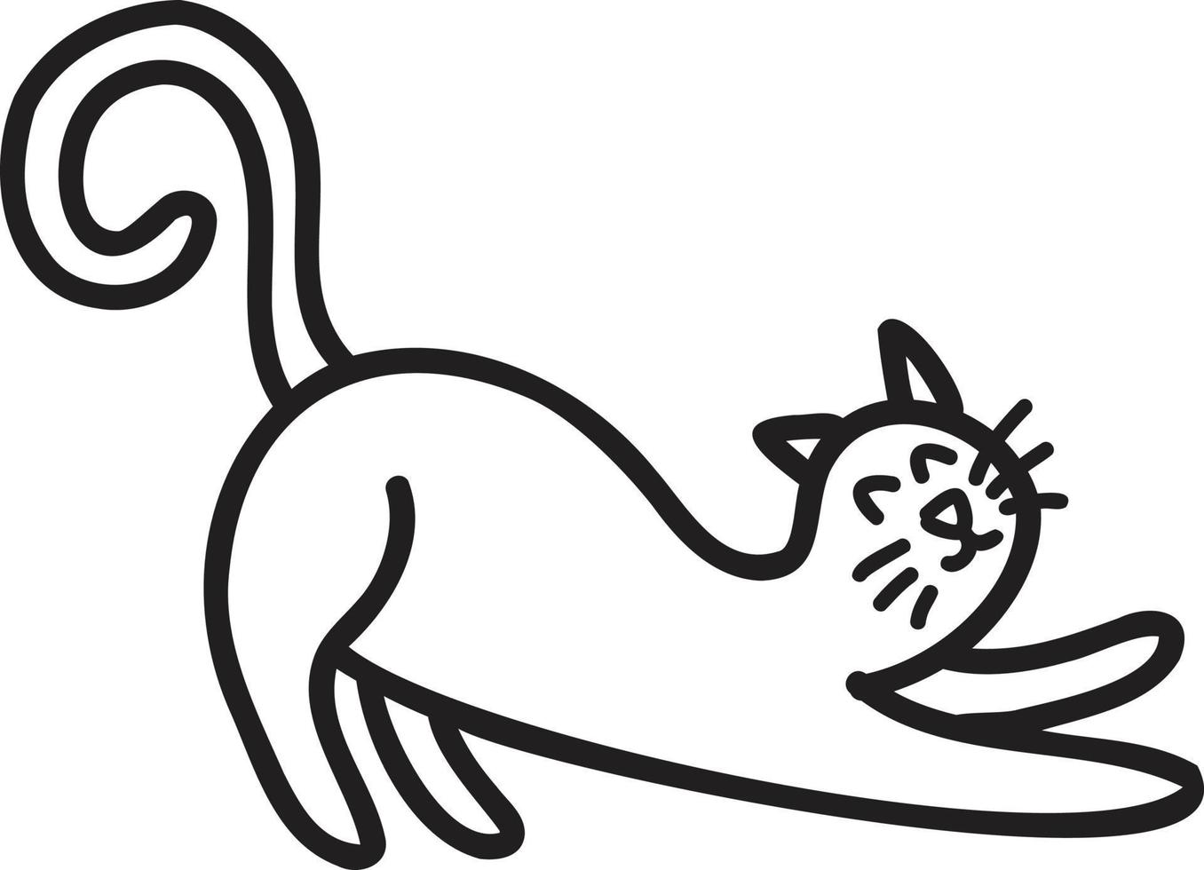 gato dibujado a mano estirando la ilustración del cuerpo vector