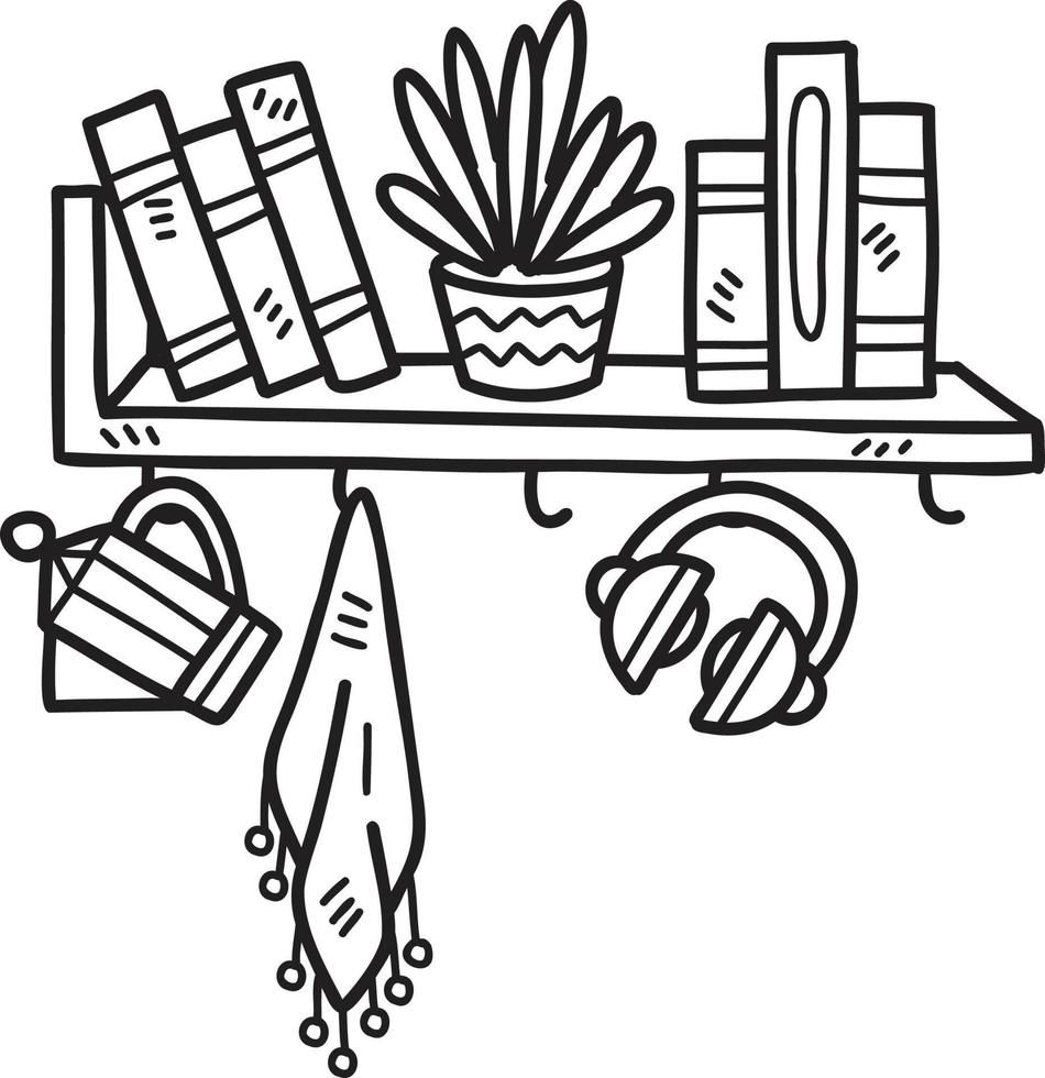 Hand Drawn Hanging shelf with books illustration 14671806 Vector Art at