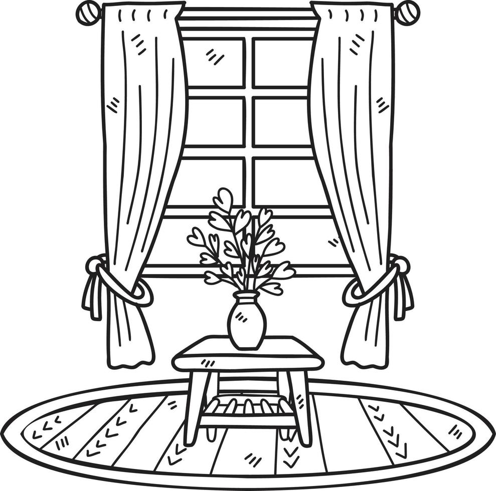 Hand Drawn Window with potted plants and carpet illustration vector