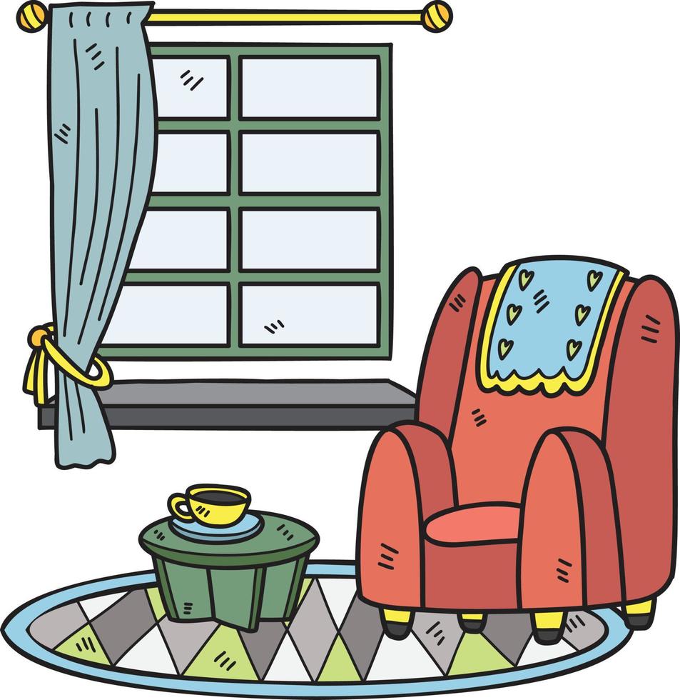 Hand Drawn sofa and window interior room illustration vector