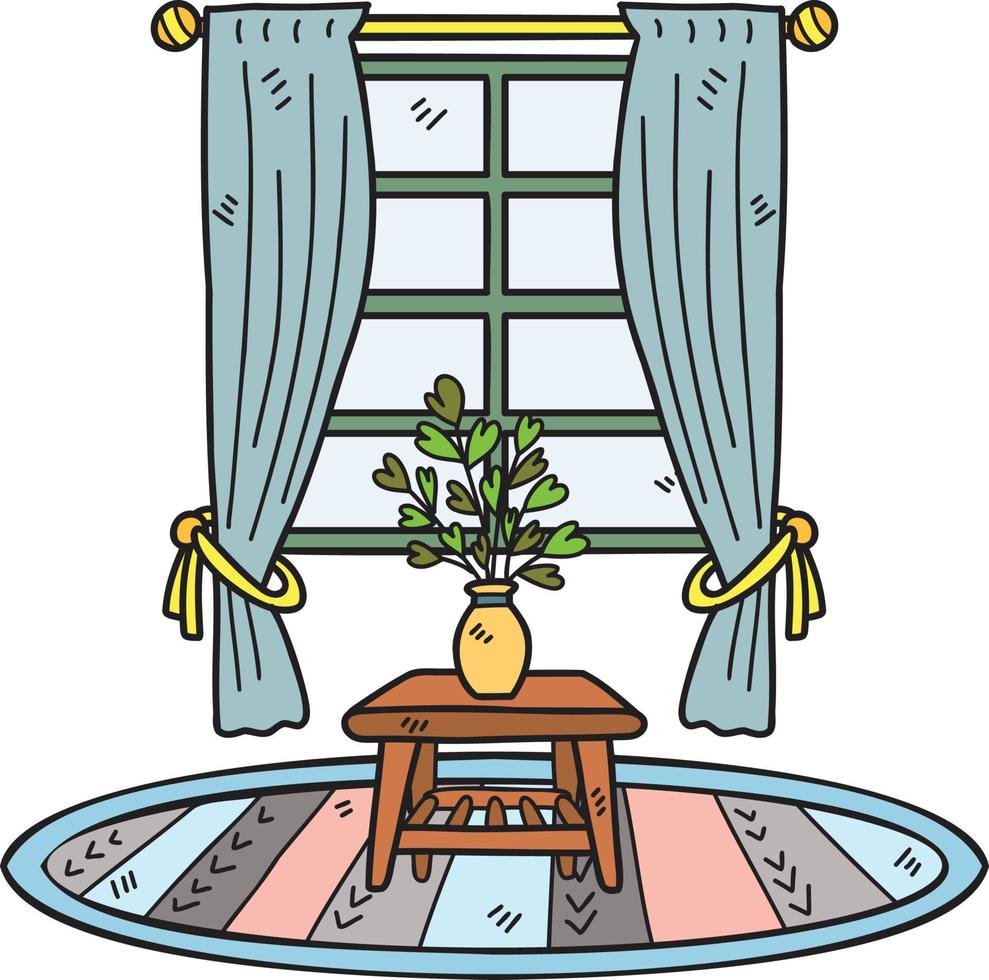 Hand Drawn Window with potted plants and carpet illustration vector