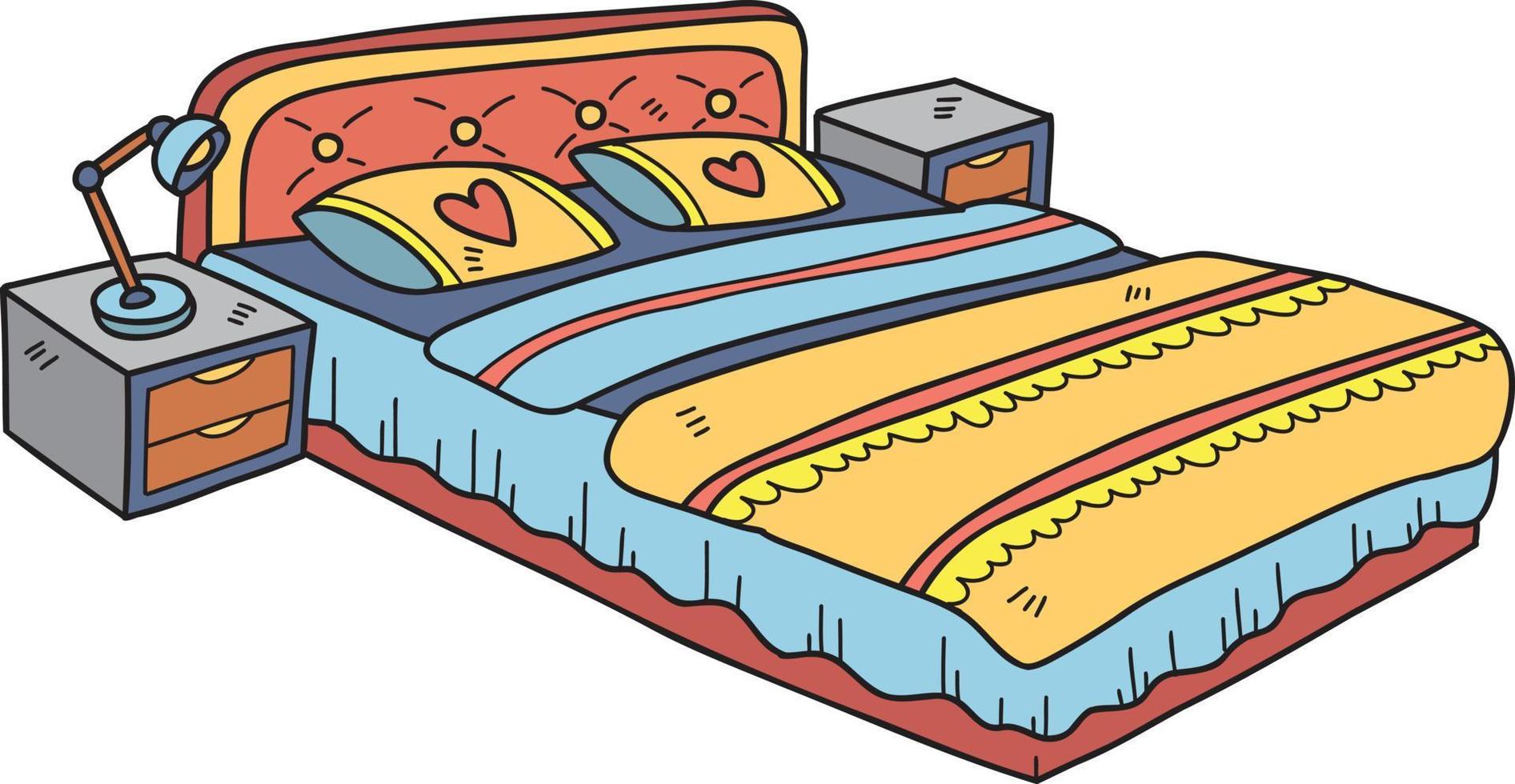 dibujado a mano cama y lámpara interior habitación ilustración vector