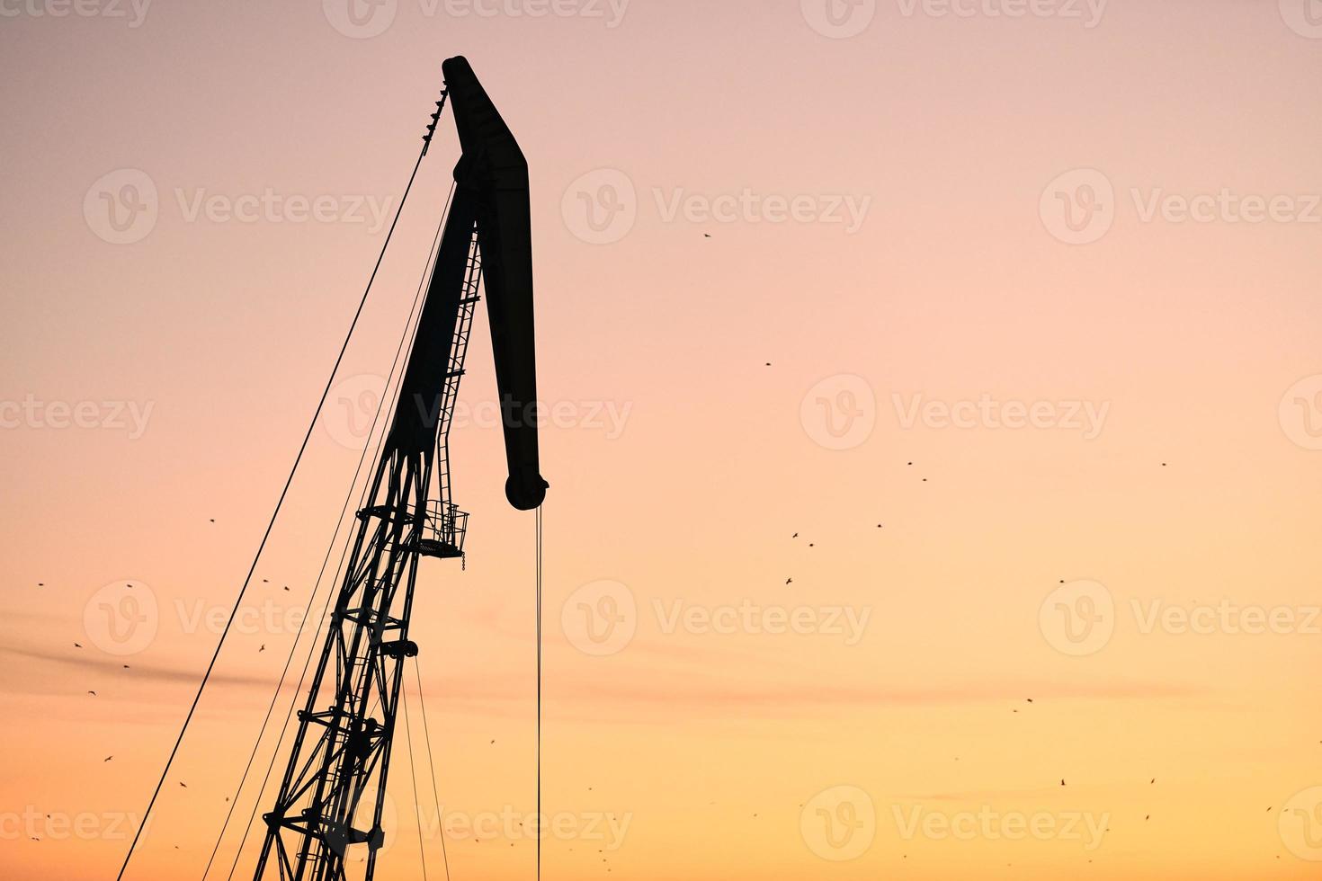 Silhouette of container crane on sunset background photo