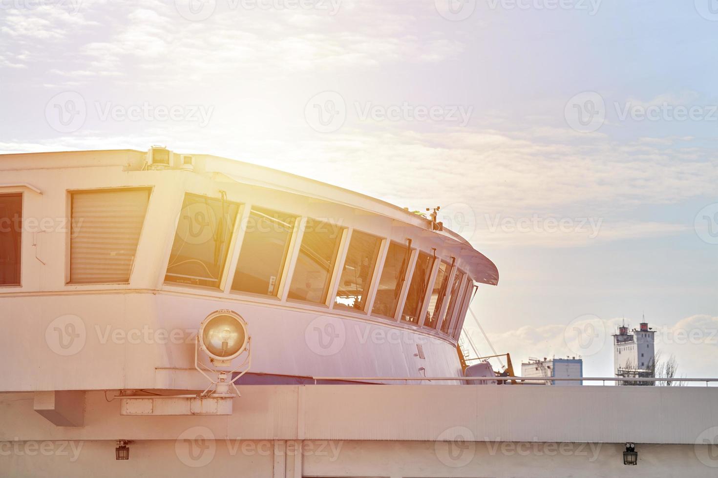 Ship bridge of captain exterior, room of able seaman for ship control by helmsmen photo