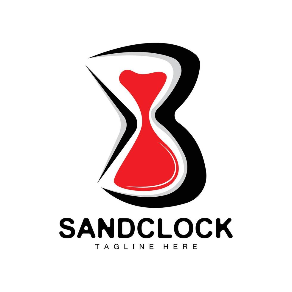 logotipo de reloj de arena, diseño de tiempo de reloj, estilo de vidrio y arena, ilustración y plantilla de marca de producto vector