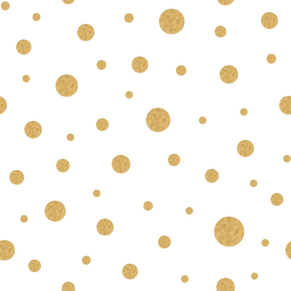 Seamless pattern with gold polka dots texture on white in vector. Simple design for package, wallpaper, cover, template, background. Golden circle shape wrap vector