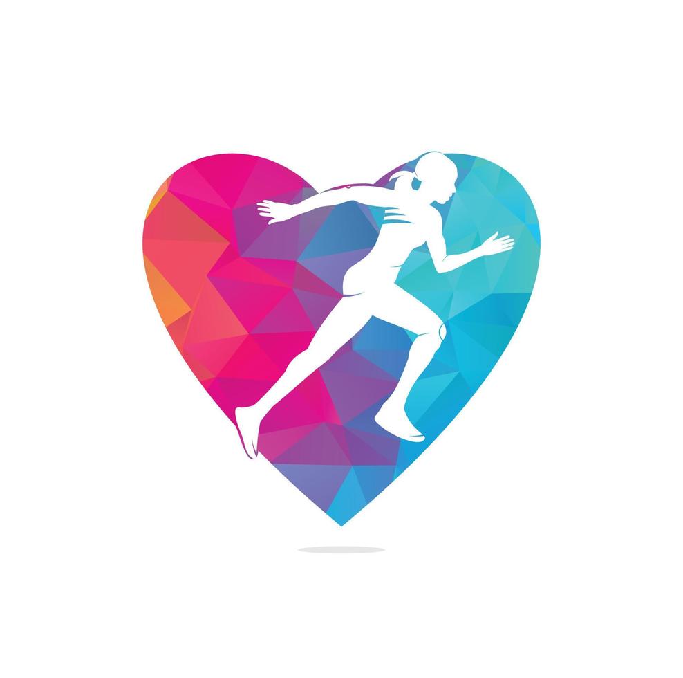 Fitness Runner Club logo design. Running women heart shape logo design. Healthy run logo concept. vector