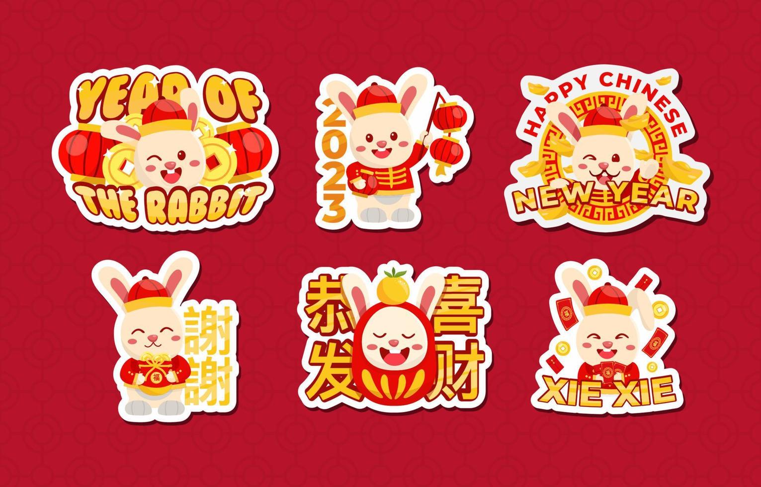 Year Of The Rabbit Cute Sticker Set vector