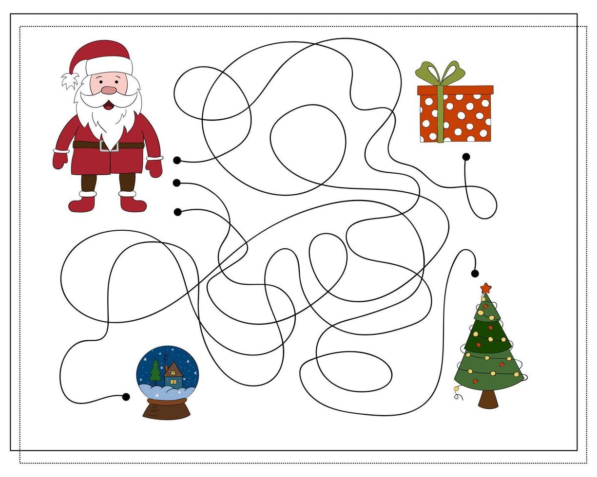 A puzzle game for kids, go through the maze. Cartoon Santa. vector