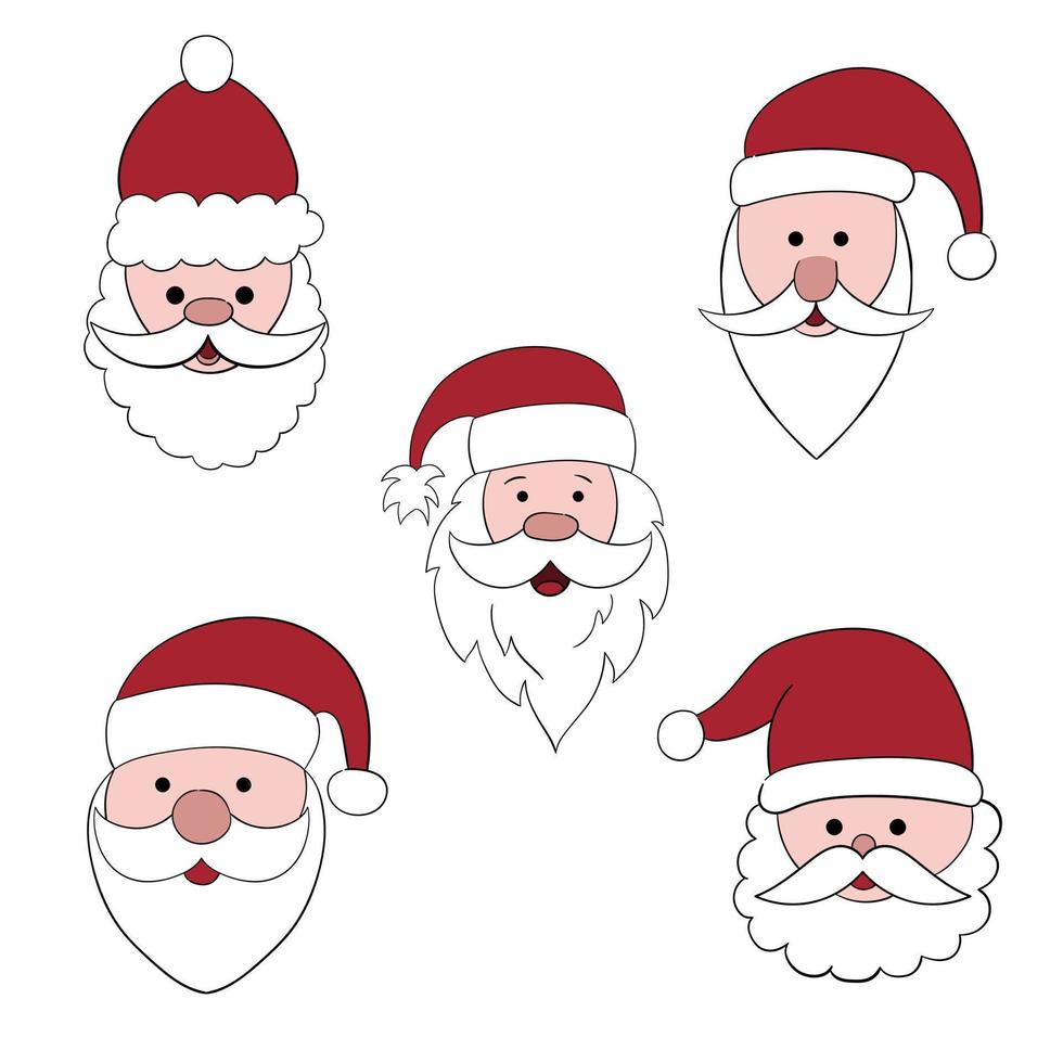 Santa set, Santa heads, vector illustration doodle.