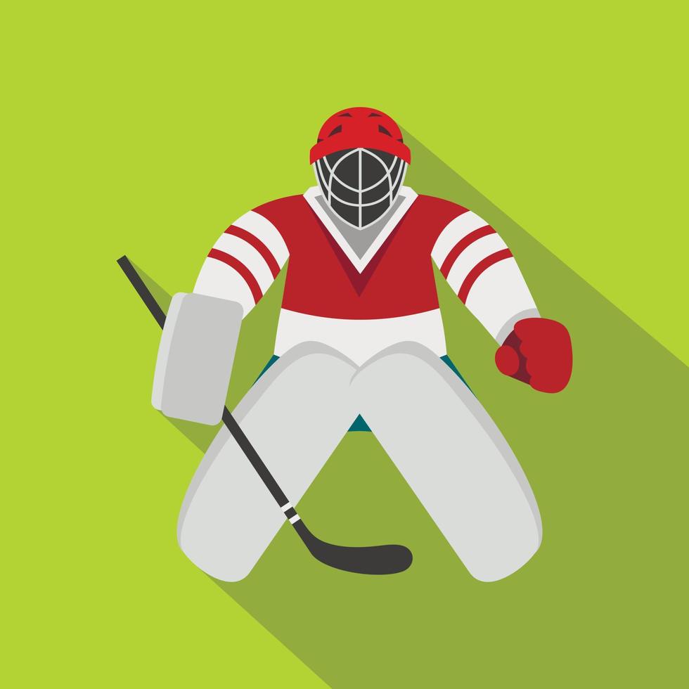Hockey goalkeeper icon, flat style vector