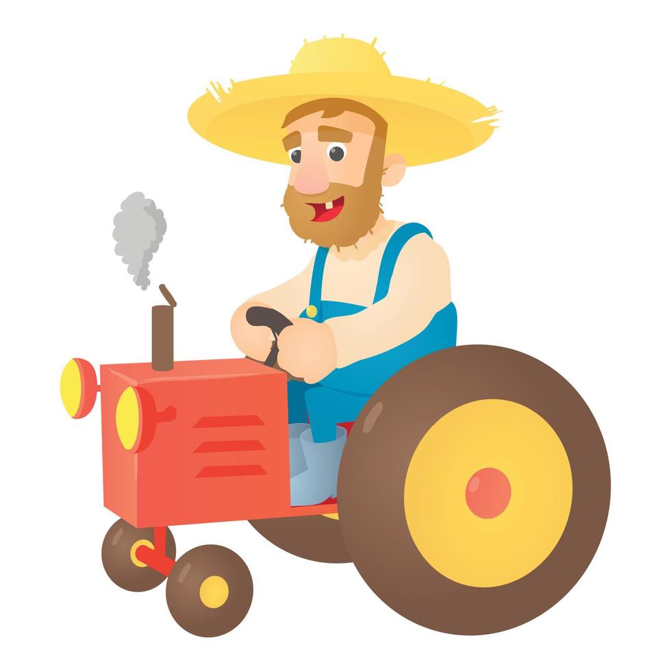 granjero en el icono del tractor, estilo plano vector