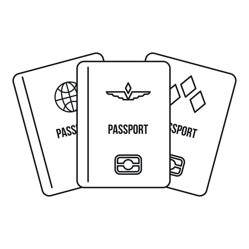 icono de pasaportes, estilo de esquema vector