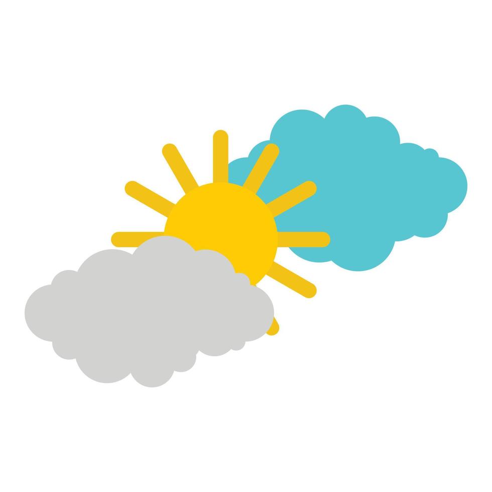 Clouds and sun icon, flat style vector