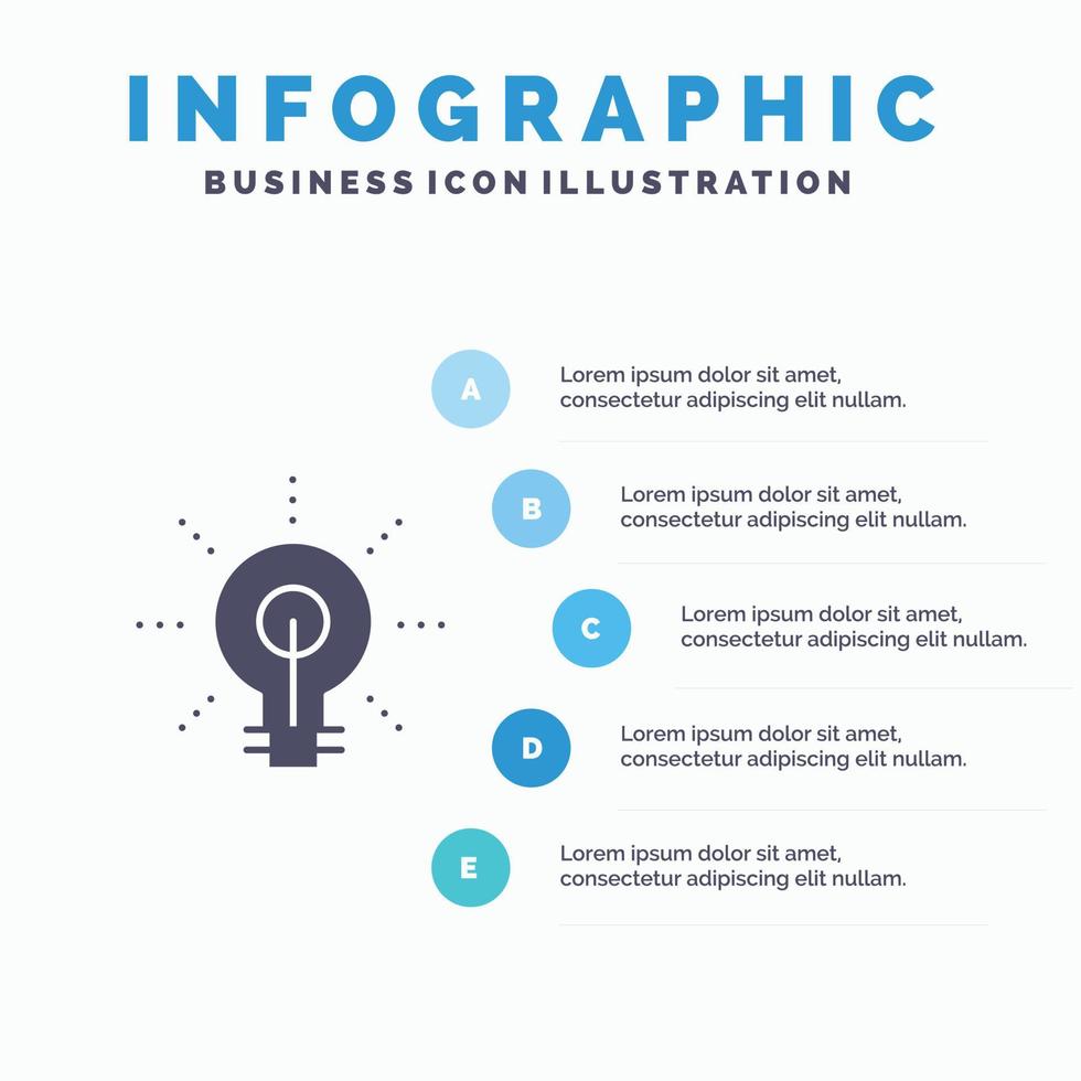 bulbo brillo idea conocimiento inspirador sólido icono infografía 5 pasos presentación antecedentes vector