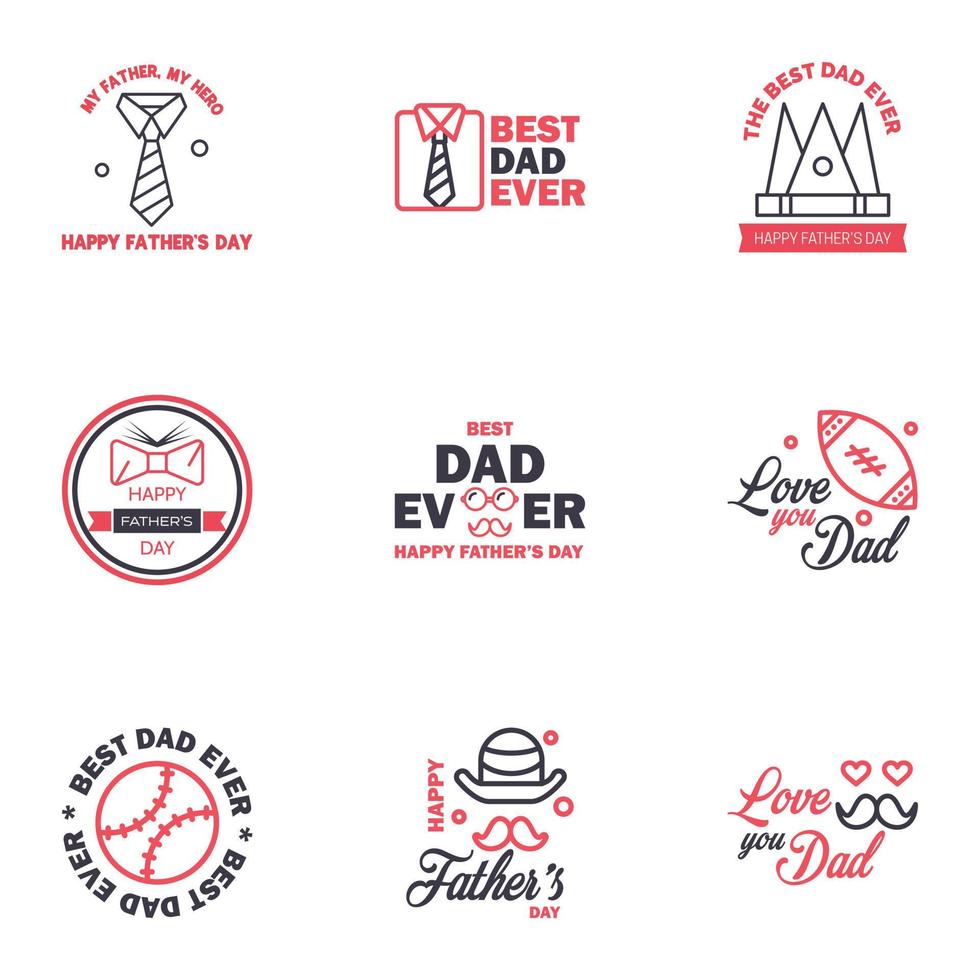 Happy fathers day 9 Black and Pink vintage retro type font Illustrator eps10 Editable Vector Design Elements