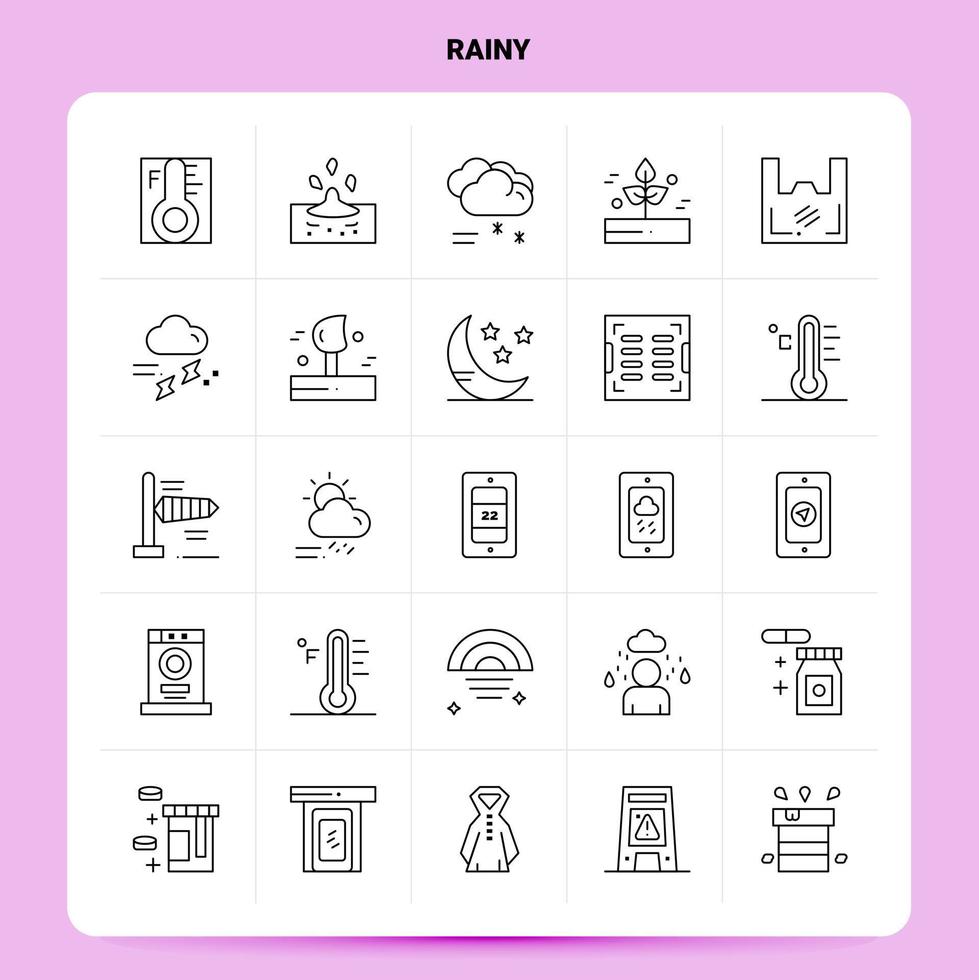 OutLine 25 Rainy Icon set Vector Line Style Design Black Icons Set Linear pictogram pack Web and Mobile Business ideas design Vector Illustration