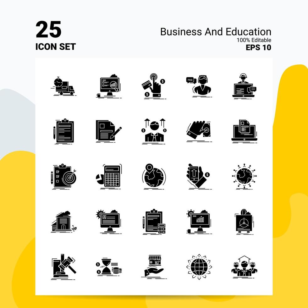 25 Business And Education Icon Set 100 Editable EPS 10 Files Business Logo Concept Ideas Solid Glyph icon design vector