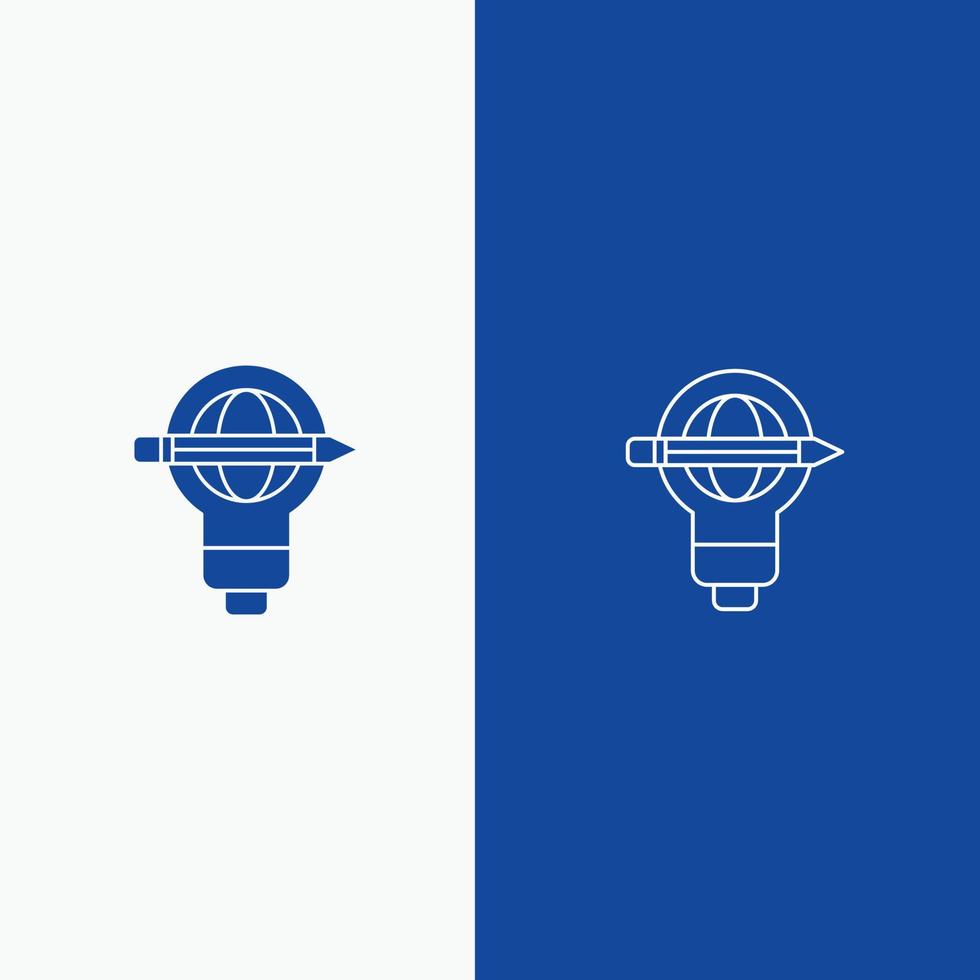 Success Pen Globe Bulb Light Line and Glyph Solid icon Blue banner Line and Glyph Solid icon Blue banner vector