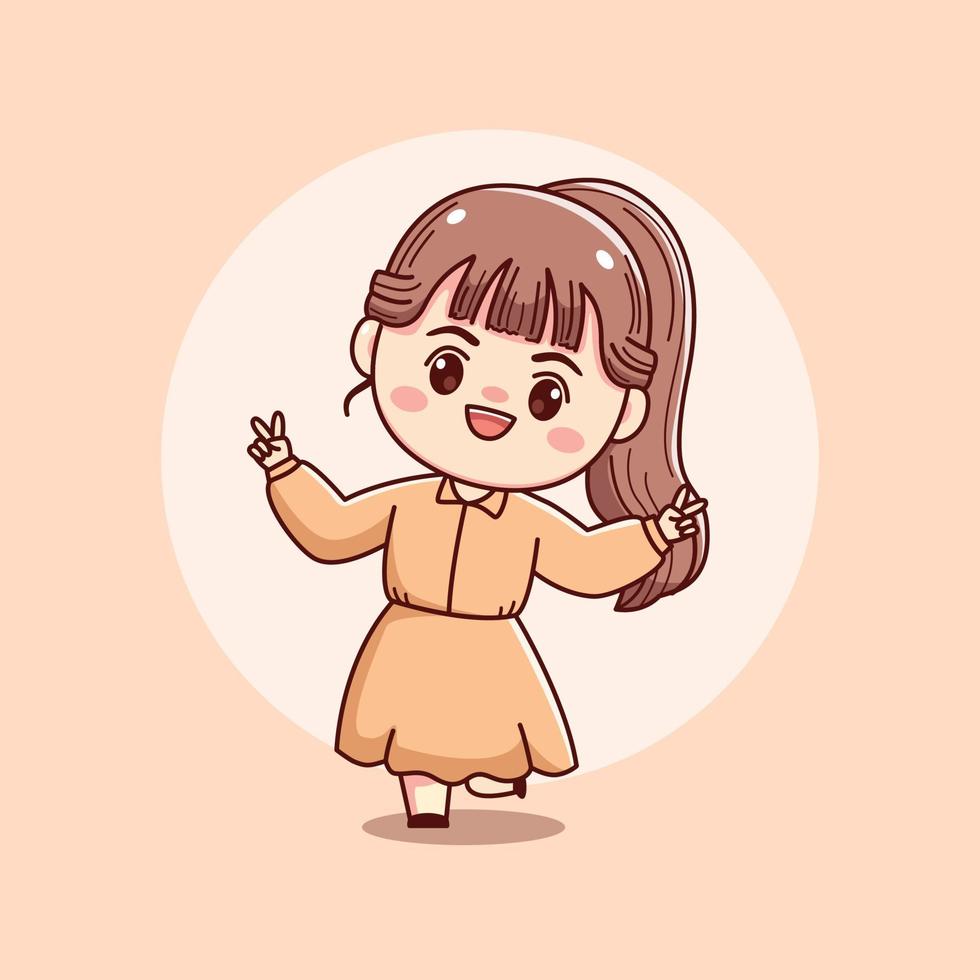 Cute happy beautiful girl kawaii chibi mascot character cartoon illustration vector