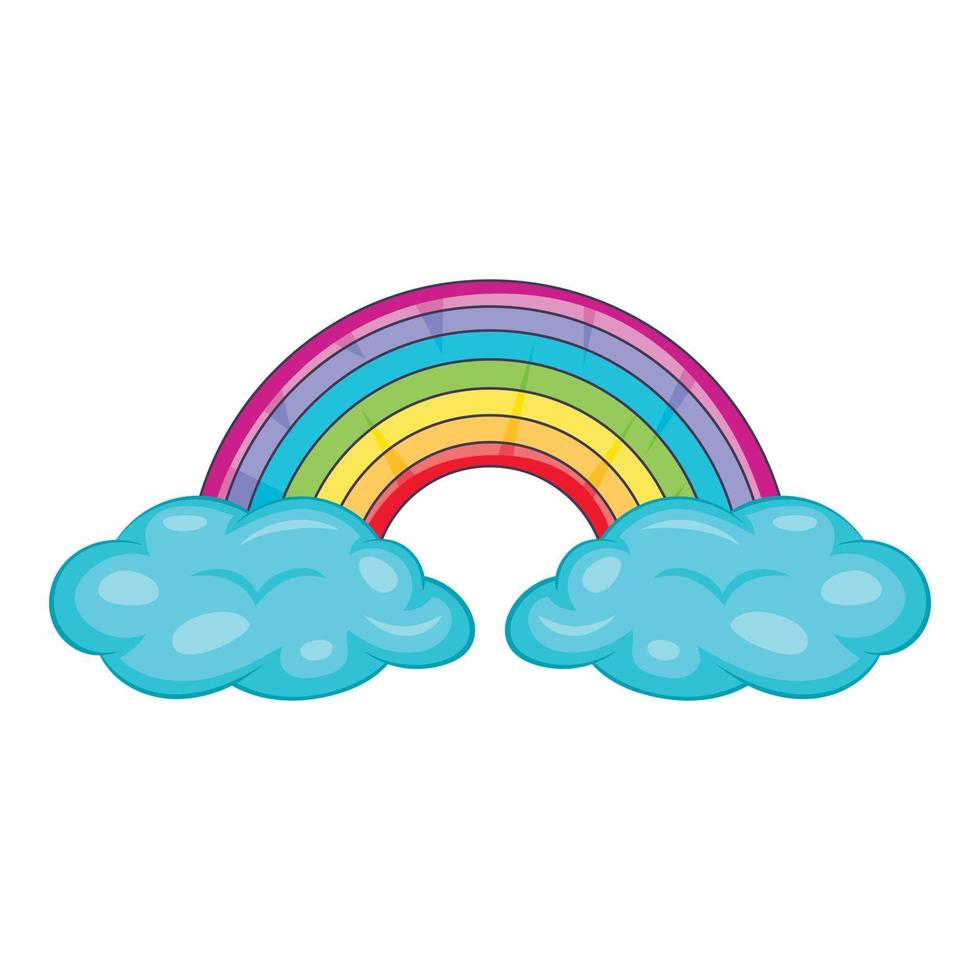 Clouds and rainbow icon, cartoon style vector