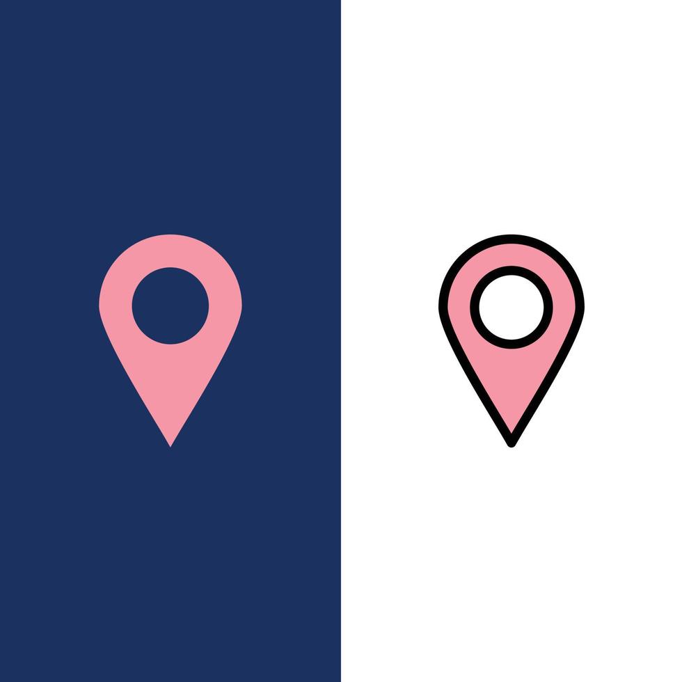 Location Marker Pin  Icons Flat and Line Filled Icon Set Vector Blue Background
