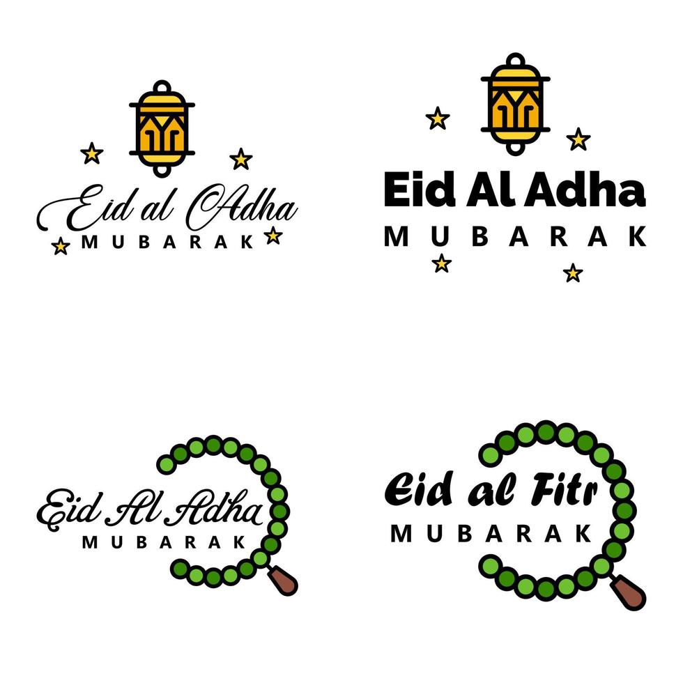 deseándole muy feliz eid conjunto escrito de 4 caligrafía decorativa árabe útil para tarjetas de felicitación y otros materiales vector