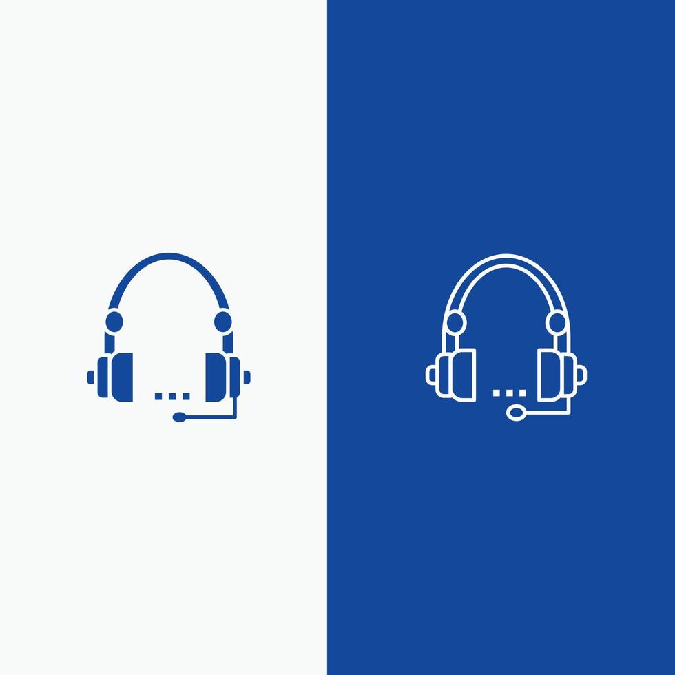 Support Call Communication Contact Headset Help Service Line and Glyph Solid icon Blue banner Line and Glyph Solid icon Blue banner vector