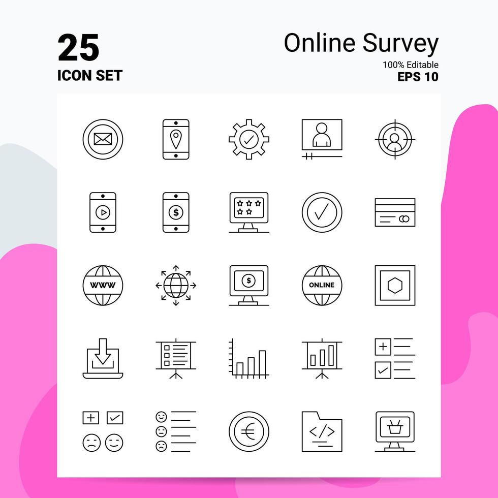 25 Online Survey Icon Set 100 Editable EPS 10 Files Business Logo Concept Ideas Line icon design vector