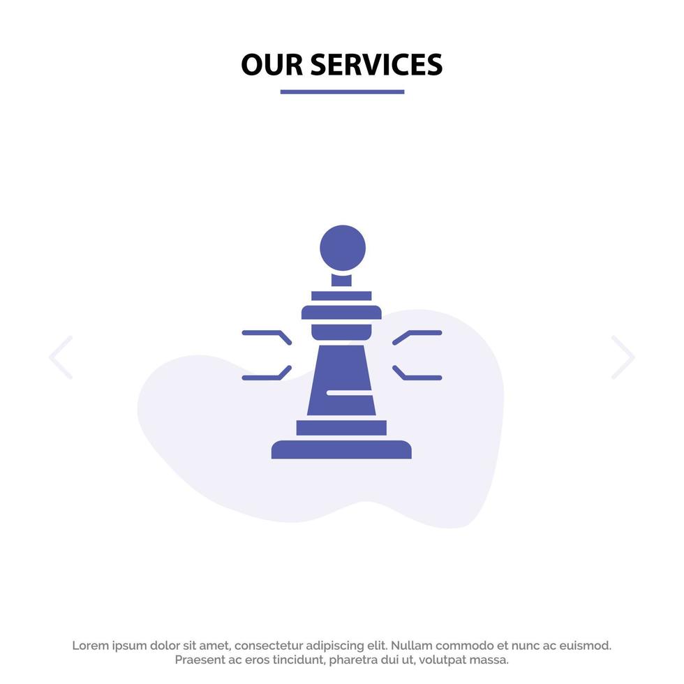 Our Services Chess Game Player King Poker Solid Glyph Icon Web card Template vector