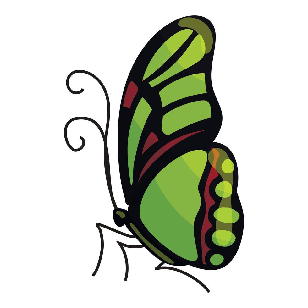 icono de mariposa verde, estilo de dibujos animados vector