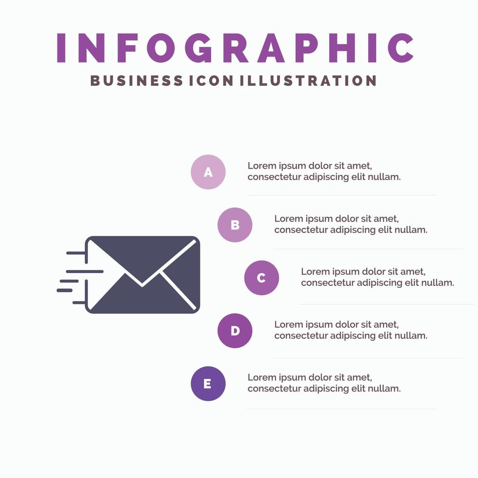 correo electrónico correo mensaje sólido icono infografía 5 pasos presentación fondo vector