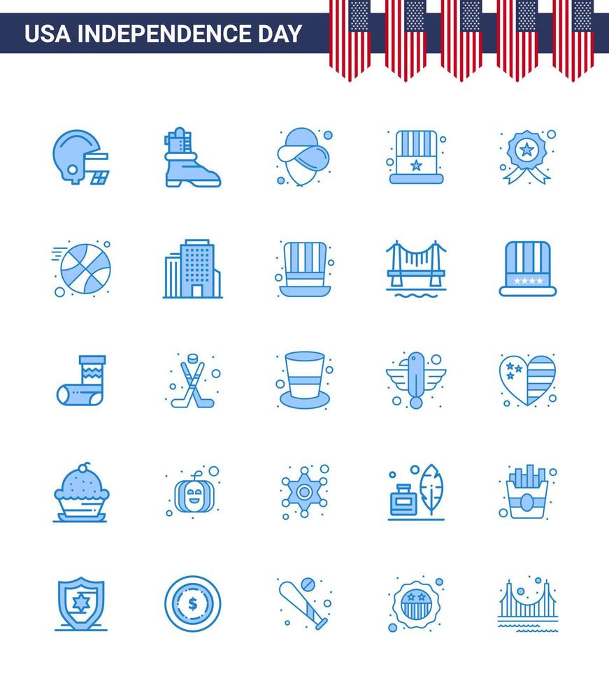 Big Pack of 25 USA Happy Independence Day USA Vector Blues and Editable Symbols of basketball star hat investigating usa Editable USA Day Vector Design Elements