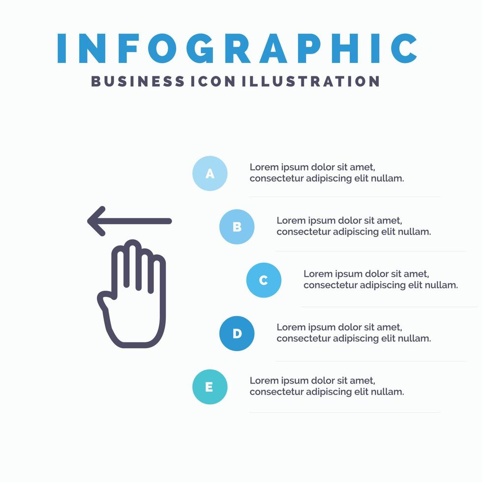 Finger Four Gesture Left Line icon with 5 steps presentation infographics Background vector