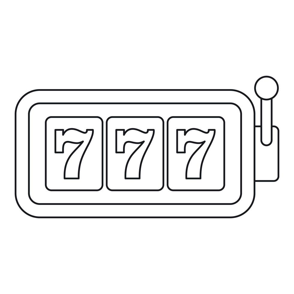 máquina tragamonedas con icono de tres sietes, estilo de esquema vector