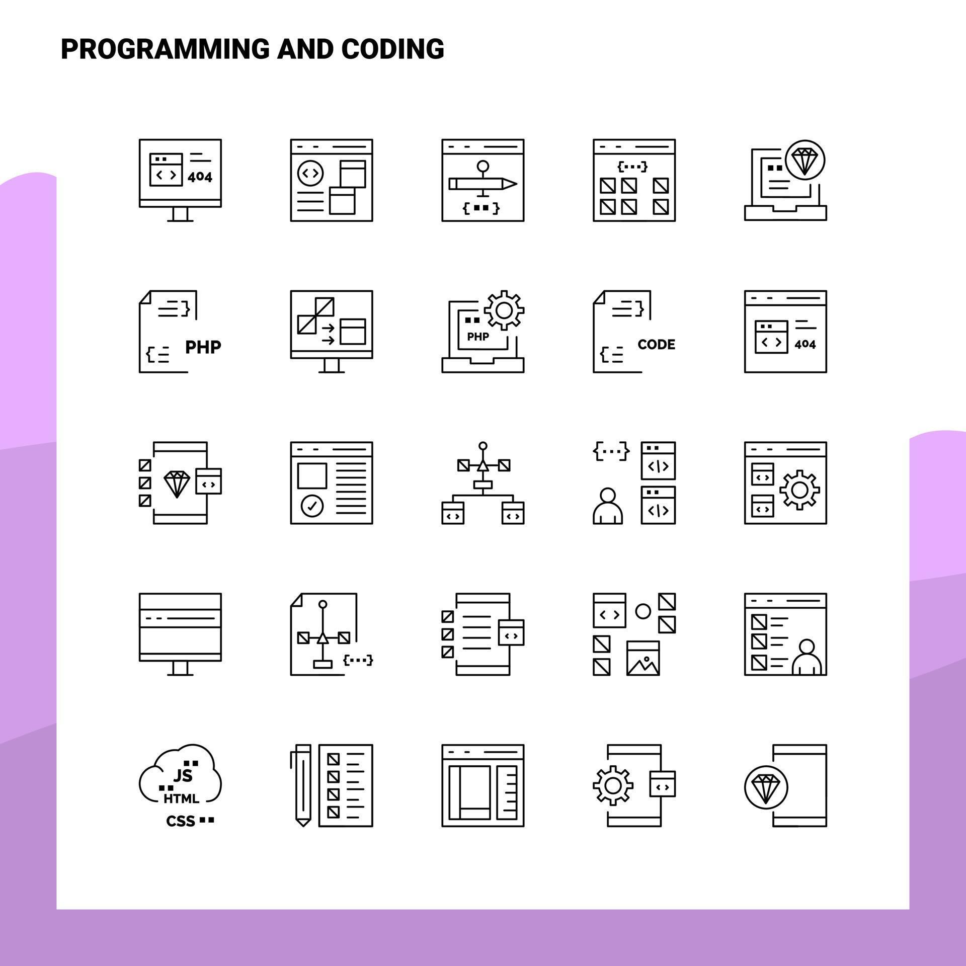 Set of Programming And Coding Line Icon set 25 Icons Vector Minimalism ...